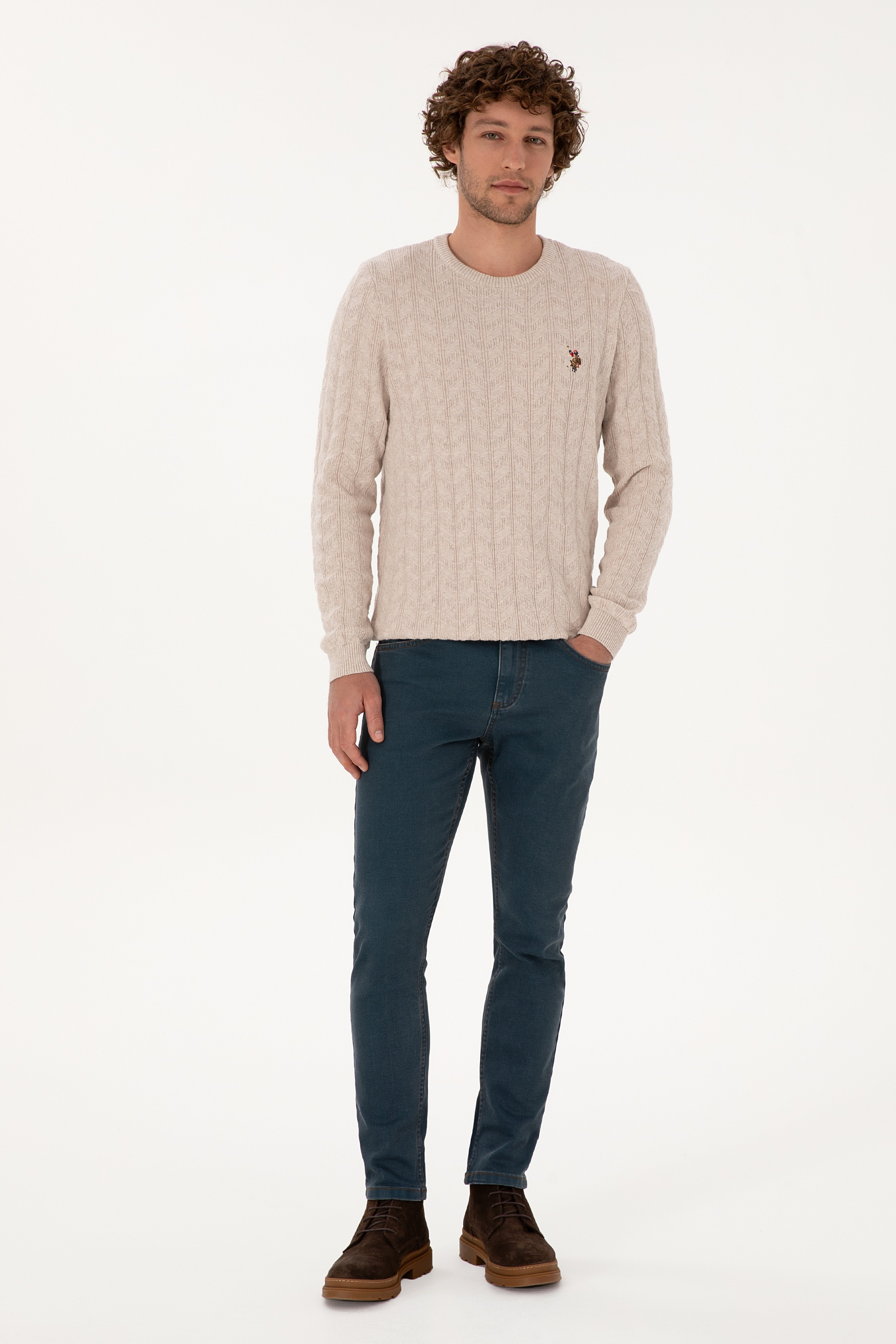 Erkek Koyu Mavi Slim Fit Petrol Jean Pantolon