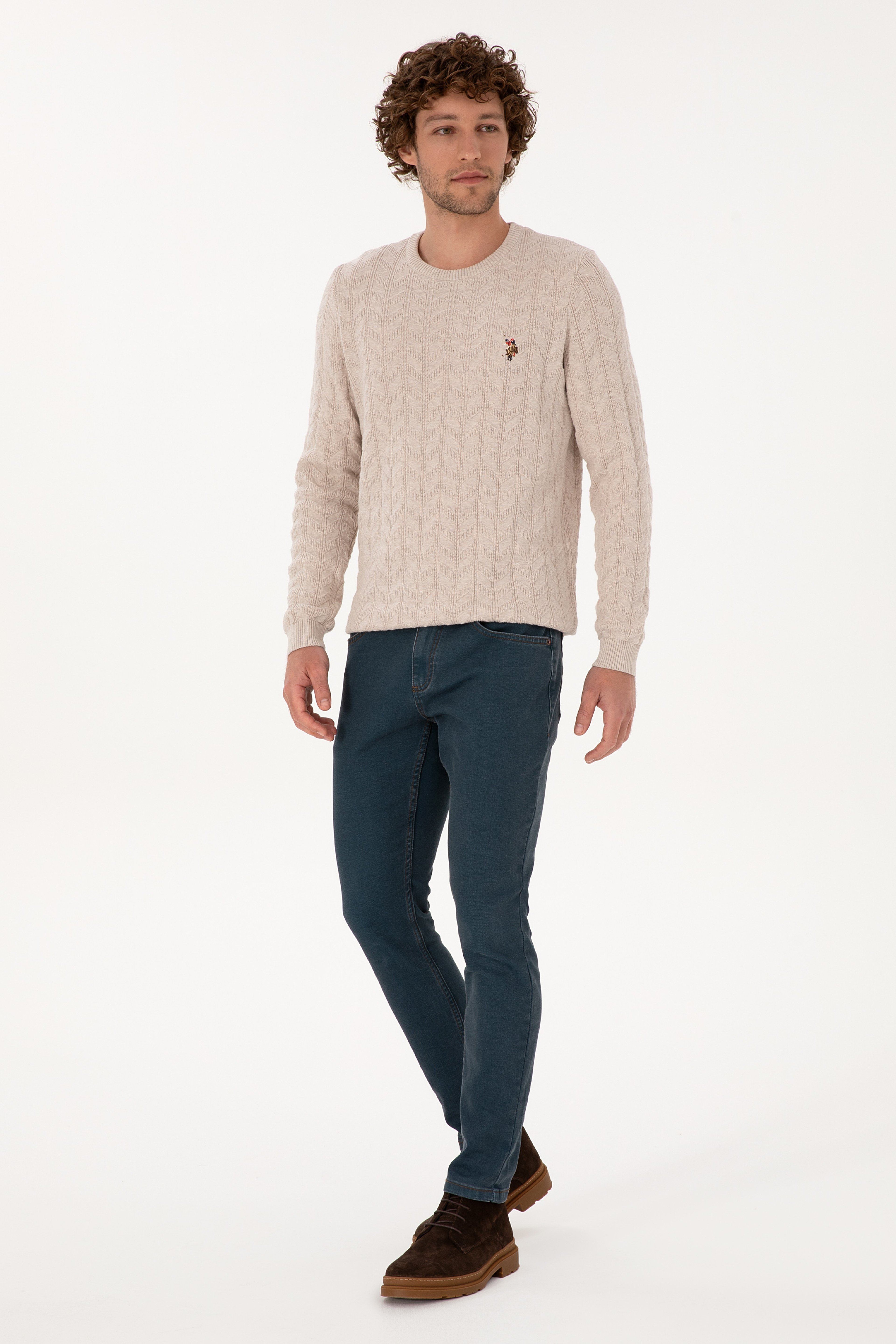 Erkek Koyu Mavi Slim Fit Petrol Jean Pantolon