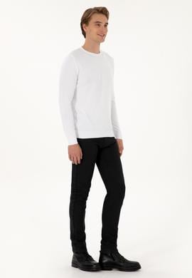 Erkek Slim Fit Bisiklet Yaka Beyaz Basic Kazak - 50307779015