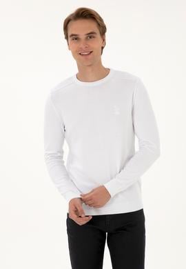 Erkek Slim Fit Bisiklet Yaka Beyaz Basic Kazak - 50307779015