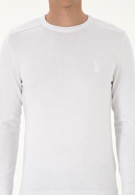 Erkek Slim Fit Bisiklet Yaka Beyaz Basic Kazak - 50307779015