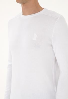 Erkek Slim Fit Bisiklet Yaka Beyaz Basic Kazak - 50307779015