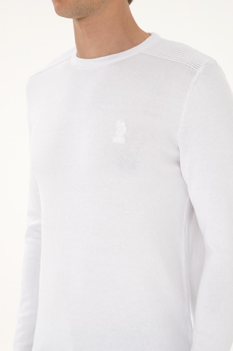 Erkek Slim Fit Bisiklet Yaka Beyaz Basic Kazak