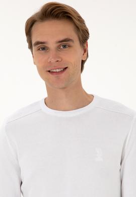 Erkek Slim Fit Bisiklet Yaka Beyaz Basic Kazak - 50307779015