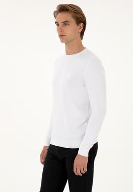 Erkek Slim Fit Bisiklet Yaka Beyaz Basic Kazak - 50307779015