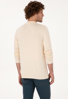 Erkek Slim Fit Fermuarlı Krem Kazak - 50308569023