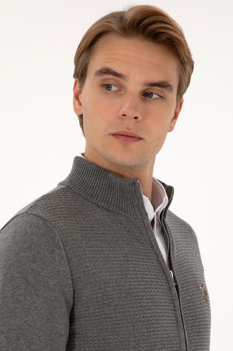 Erkek Gri Melanj Basic Triko Hırka