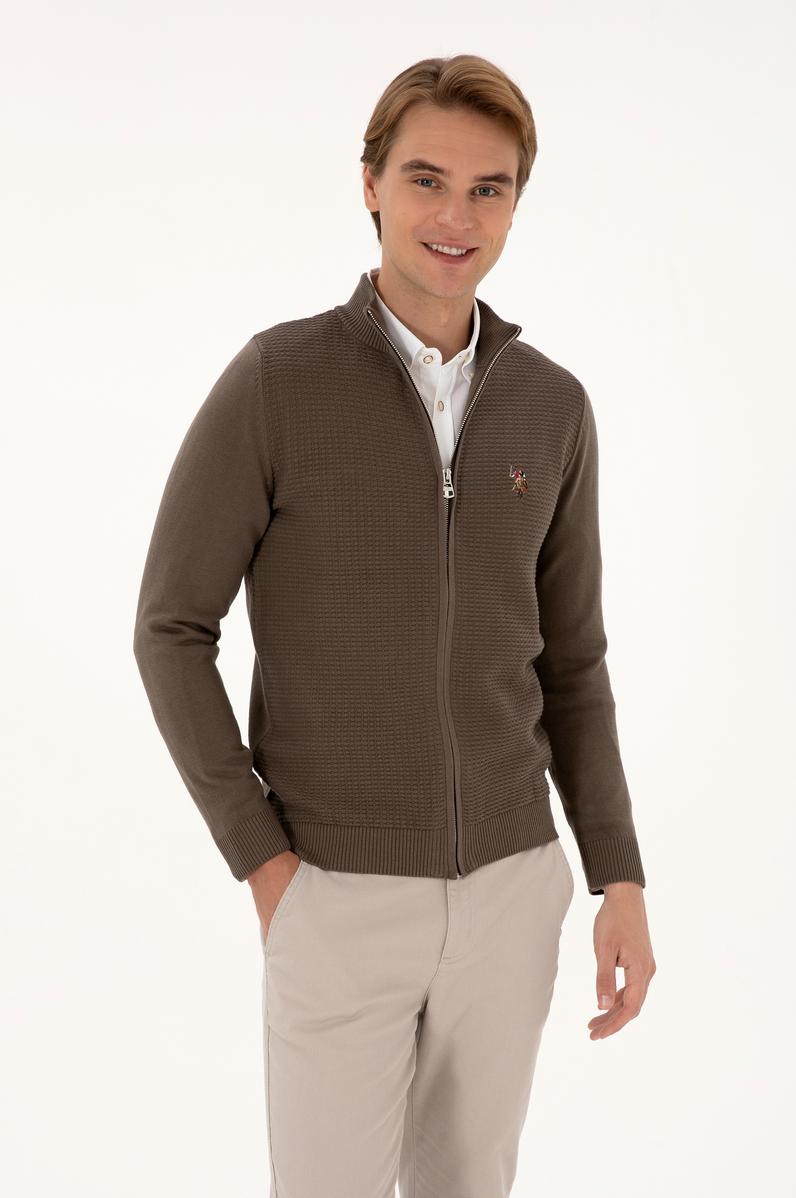 Erkek Vizon Basic Triko Hırka