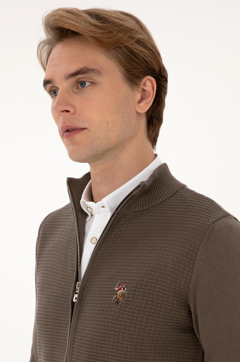 Erkek Vizon Basic Triko Hırka