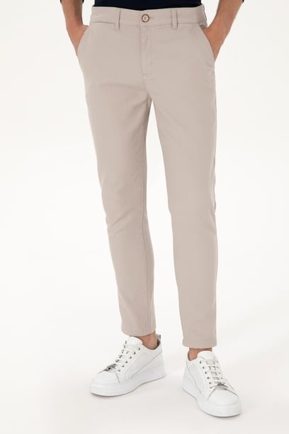 Erkek Slim Fit Taş Kanvas / Chino Pantolon