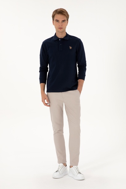 Erkek Slim Fit Taş Kanvas / Chino Pantolon