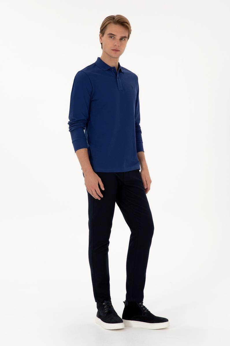 Erkek Lacivert Slim Fit Kanvas / Chino Pantolon