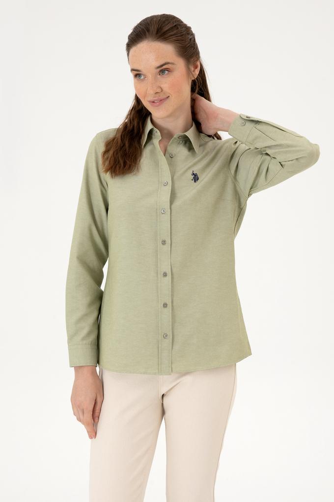 Kadın Açık Haki Uzun Kollu Basic Gömlek