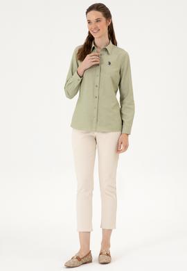 Kadın Açık Haki Uzun Kollu Basic Gömlek - 50316711051