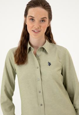 Kadın Açık Haki Uzun Kollu Basic Gömlek - 50316711051