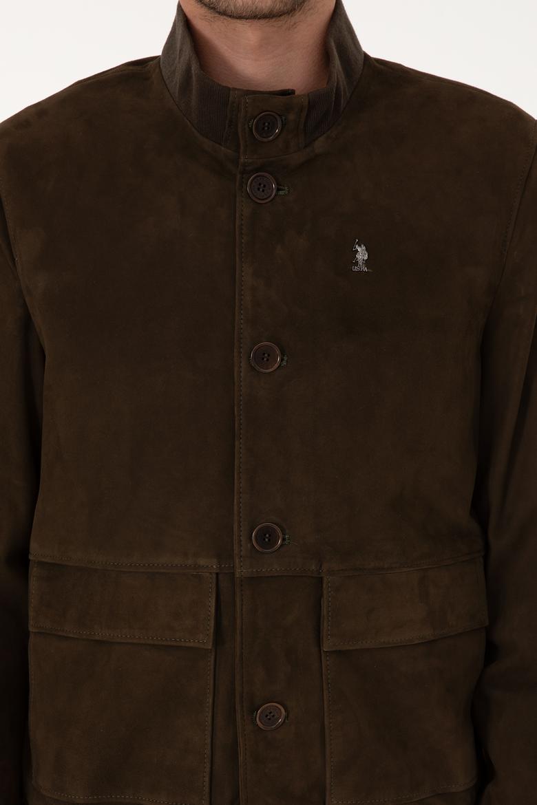 Erkek Haki Deri Ceket - 50317326007