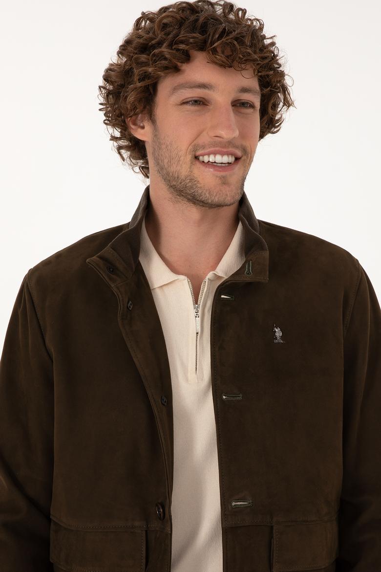 Erkek Haki Deri Ceket - 50317326007