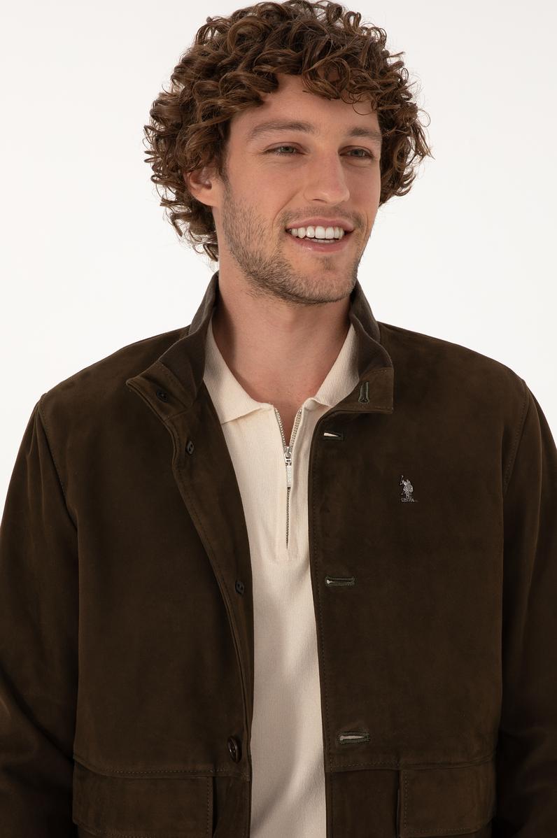 Erkek Haki Deri Ceket