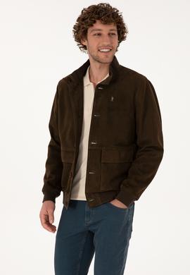 Erkek Haki Deri Ceket - 50317326007