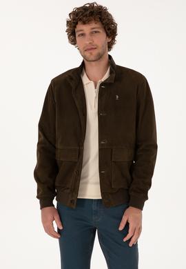 Erkek Haki Deri Ceket - 50317326007