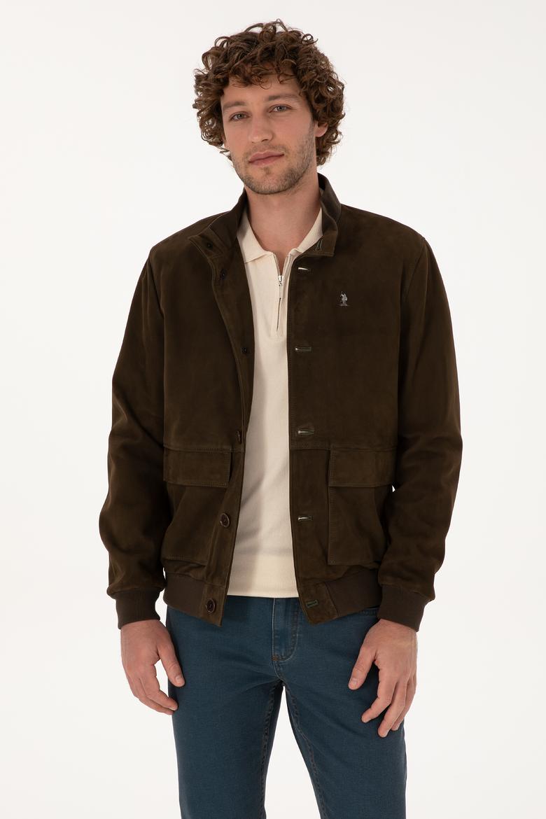 Erkek Haki Deri Ceket - 50317326007