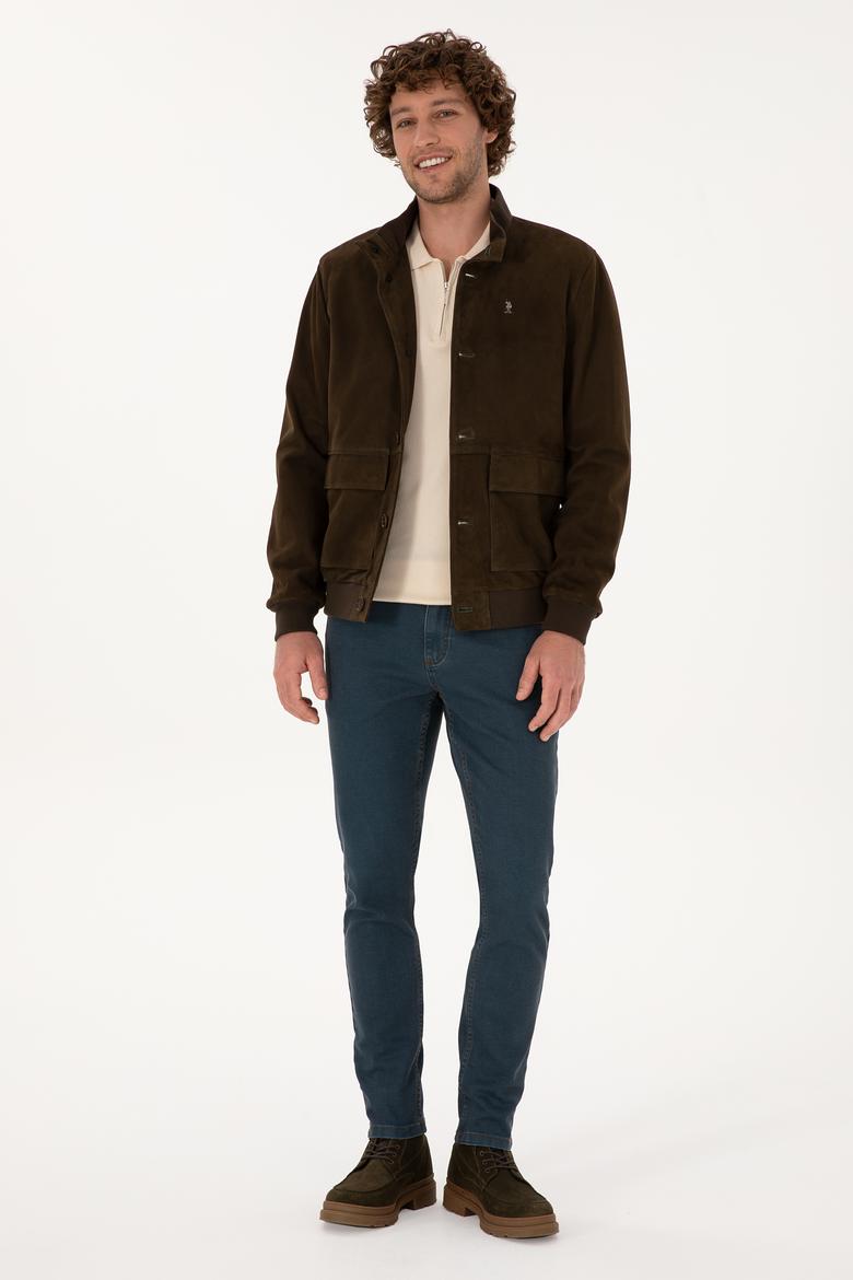 Erkek Haki Deri Ceket - 50317326007