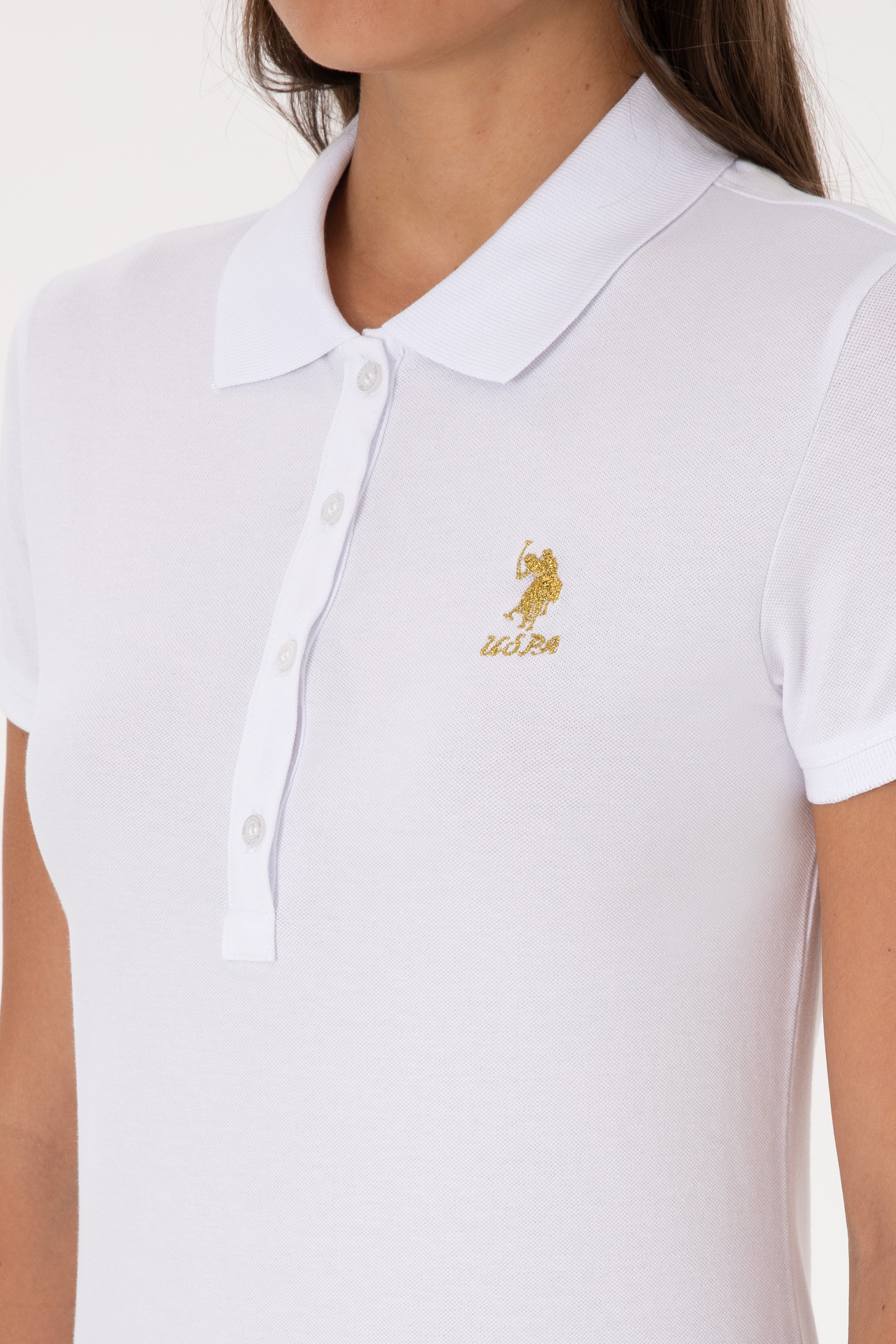 Kadın Beyaz Polo Yaka Basic Tişört - Image 7