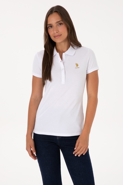Kadın Beyaz Polo Yaka Basic Tişört