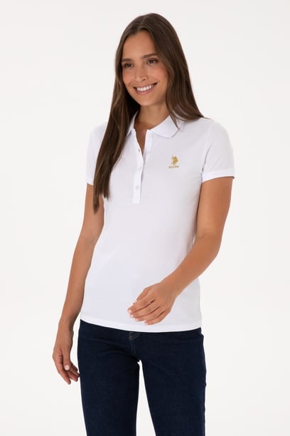 Kadın Beyaz Polo Yaka Basic Tişört