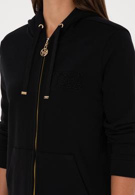 Kadın Siyah Fermuarlı Kapüşonlu Sweatshırt - 50307714013