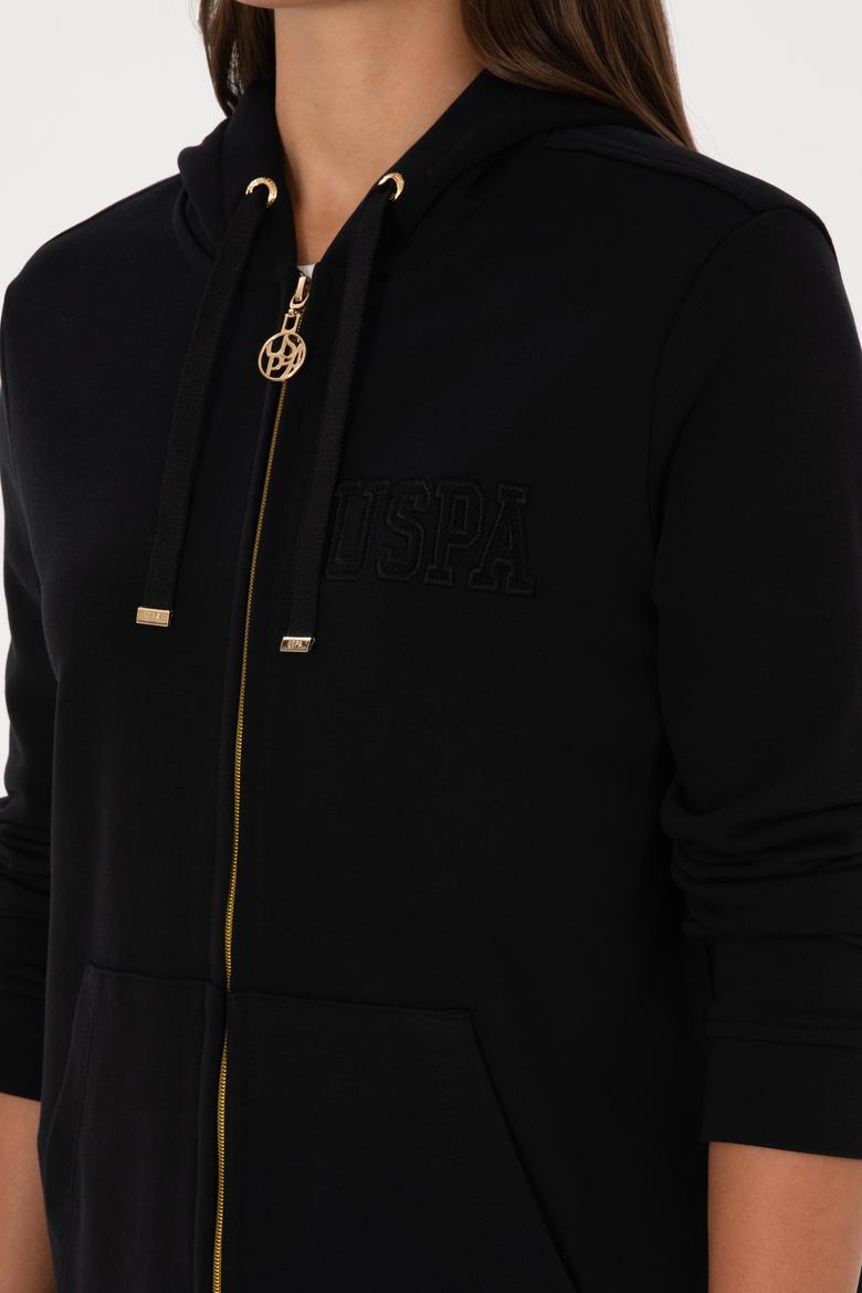 Kadın Siyah Fermuarlı Kapüşonlu Sweatshırt - 50307714013