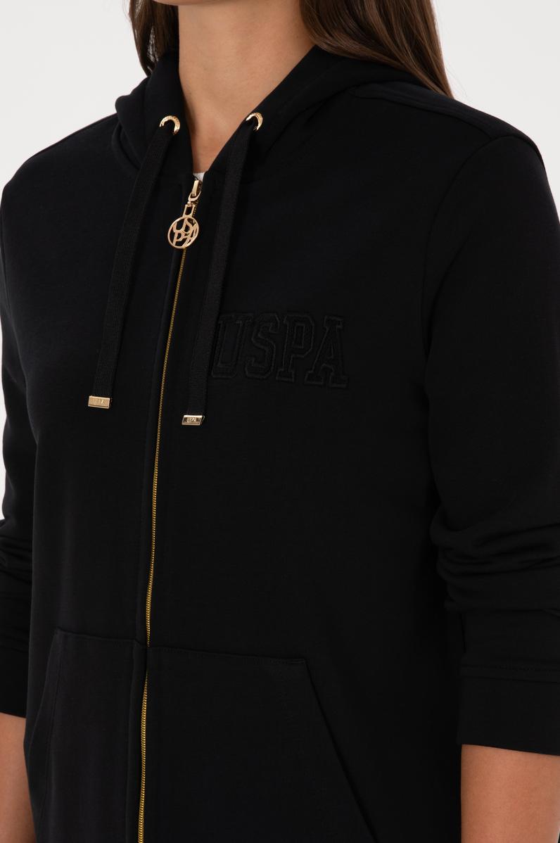 Kadın Siyah Fermuarlı Kapüşonlu Sweatshırt