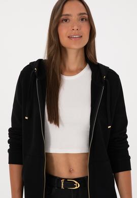 Kadın Siyah Fermuarlı Kapüşonlu Sweatshırt - 50307714013