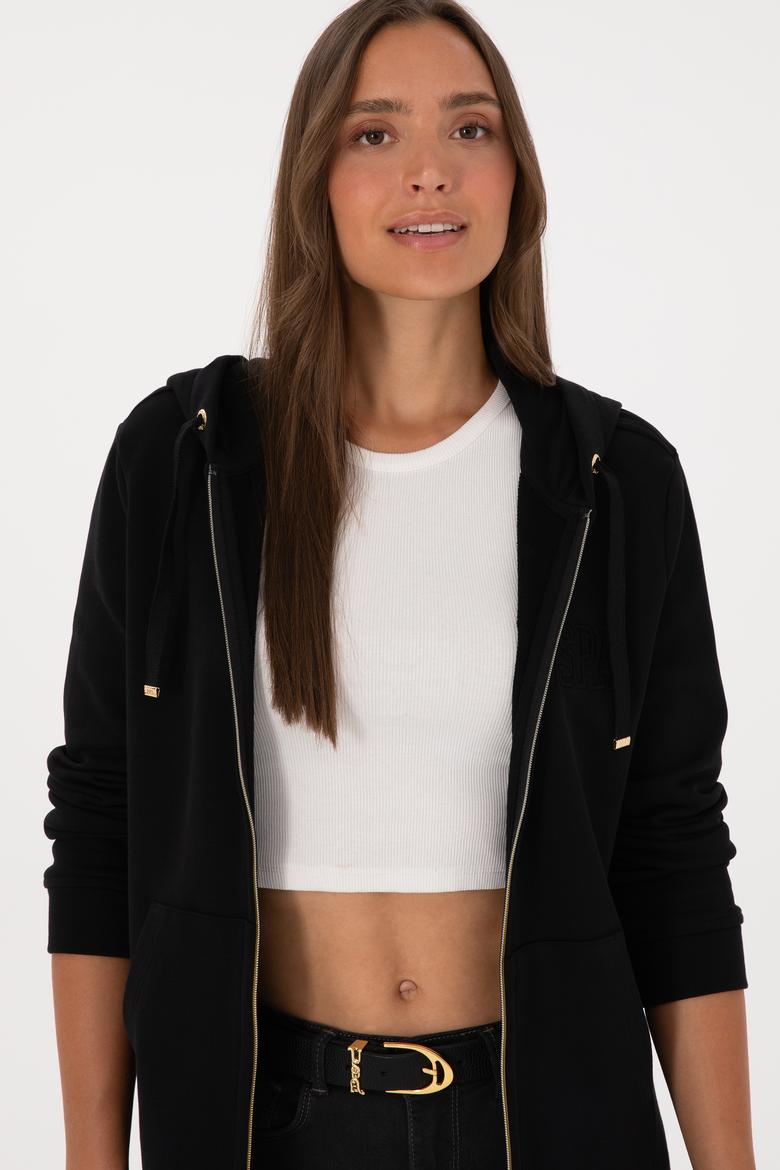 Kadın Siyah Fermuarlı Kapüşonlu Sweatshırt - 50307714013