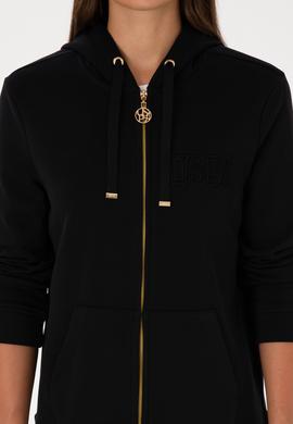 Kadın Siyah Fermuarlı Kapüşonlu Sweatshırt - 50307714013