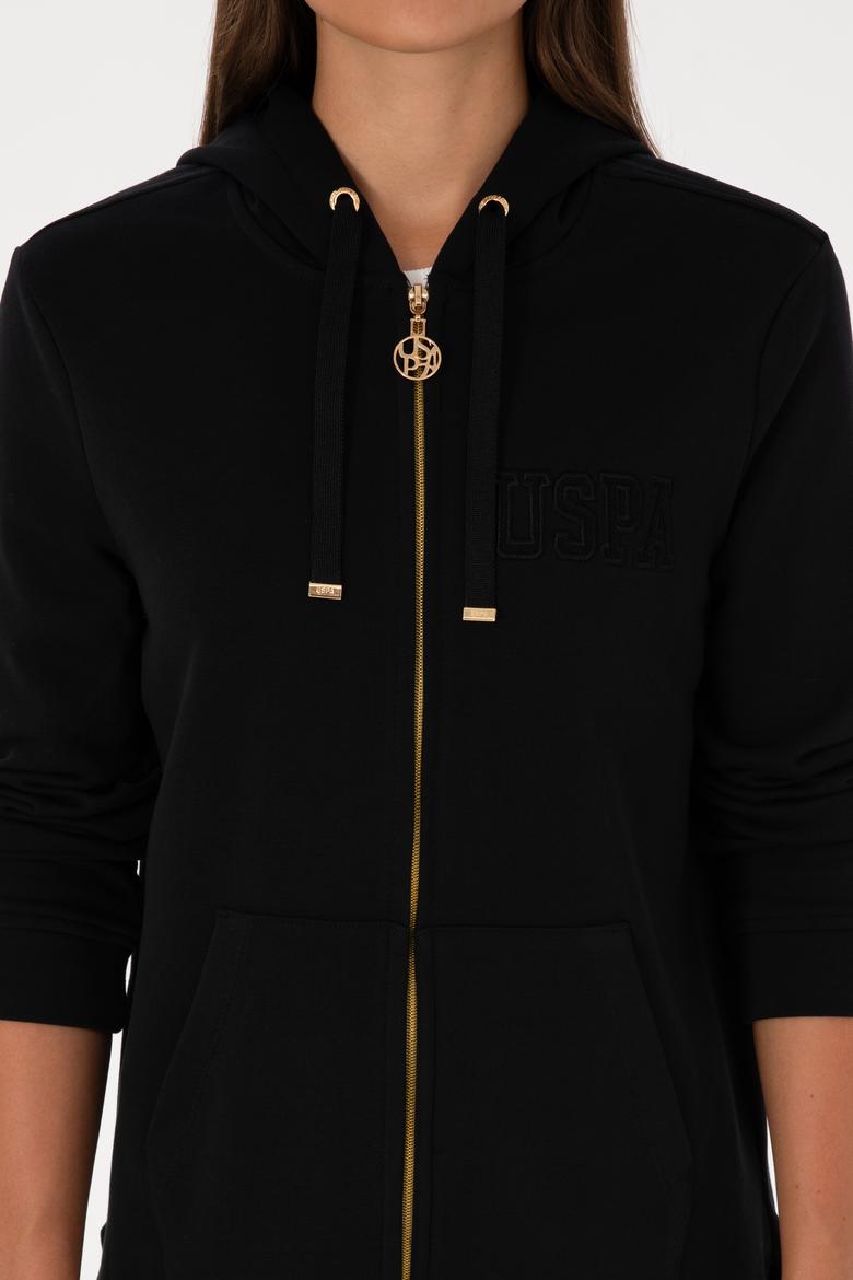 Kadın Siyah Fermuarlı Kapüşonlu Sweatshırt - 50307714013