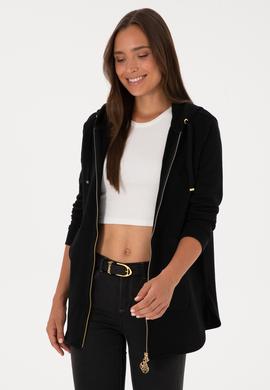 Kadın Siyah Fermuarlı Kapüşonlu Sweatshırt - 50307714013