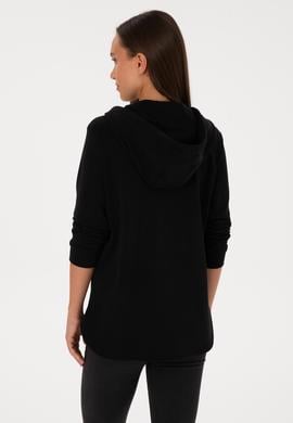 Kadın Siyah Fermuarlı Kapüşonlu Sweatshırt - 50307714013