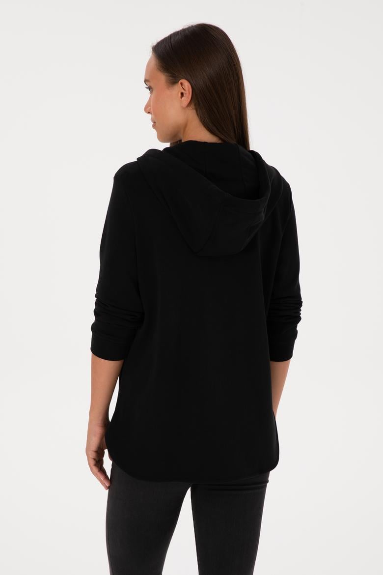 Kadın Siyah Fermuarlı Kapüşonlu Sweatshırt - 50307714013