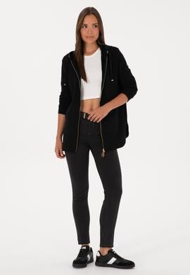 Kadın Siyah Fermuarlı Kapüşonlu Sweatshırt - 50307714013