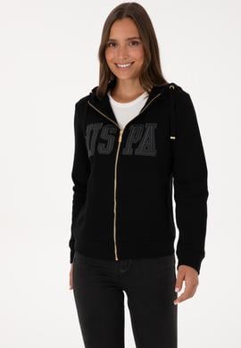 Kadın Siyah Fermuarlı Kapüşonlu Basic Sweatshirt - 50307769005