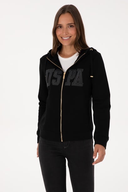 Kadın Siyah Fermuarlı Kapüşonlu Basic Sweatshirt