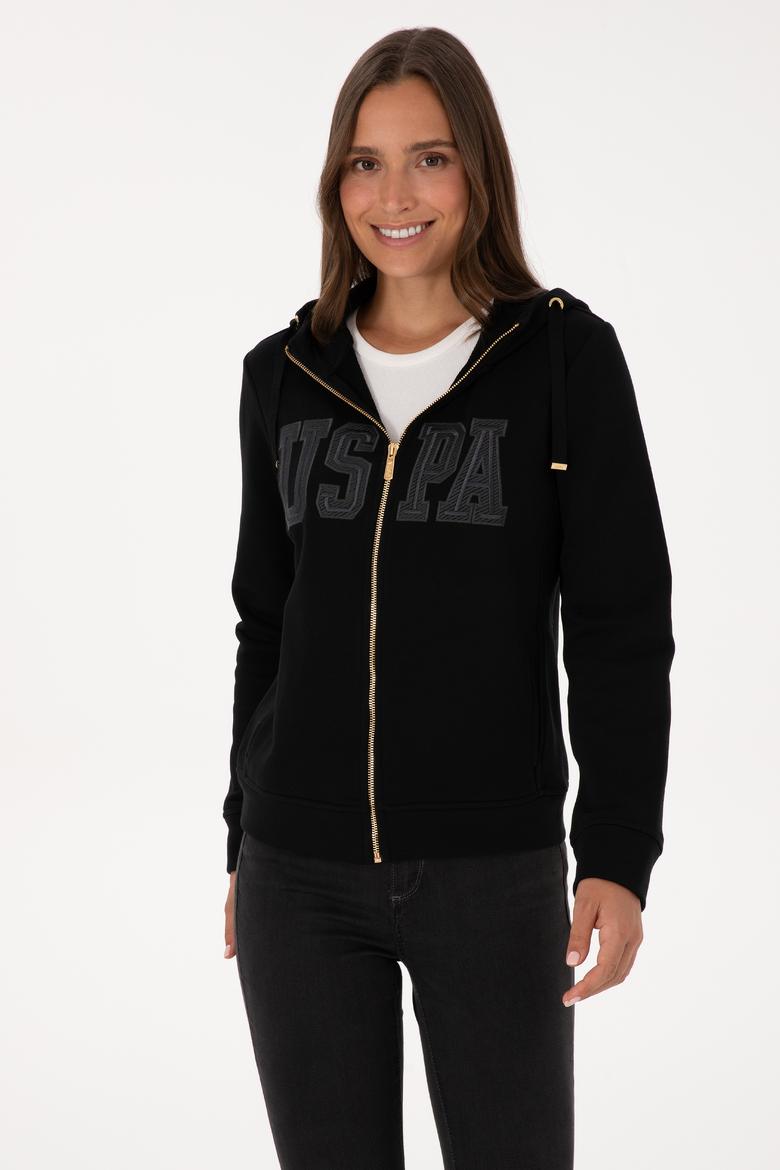 Kadın Siyah Fermuarlı Kapüşonlu Basic Sweatshirt - 50307769005