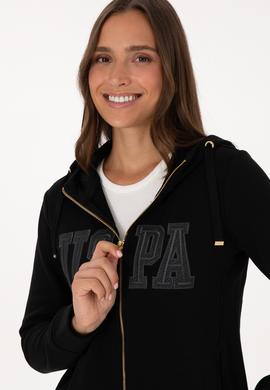 Kadın Siyah Fermuarlı Kapüşonlu Basic Sweatshirt - 50307769005