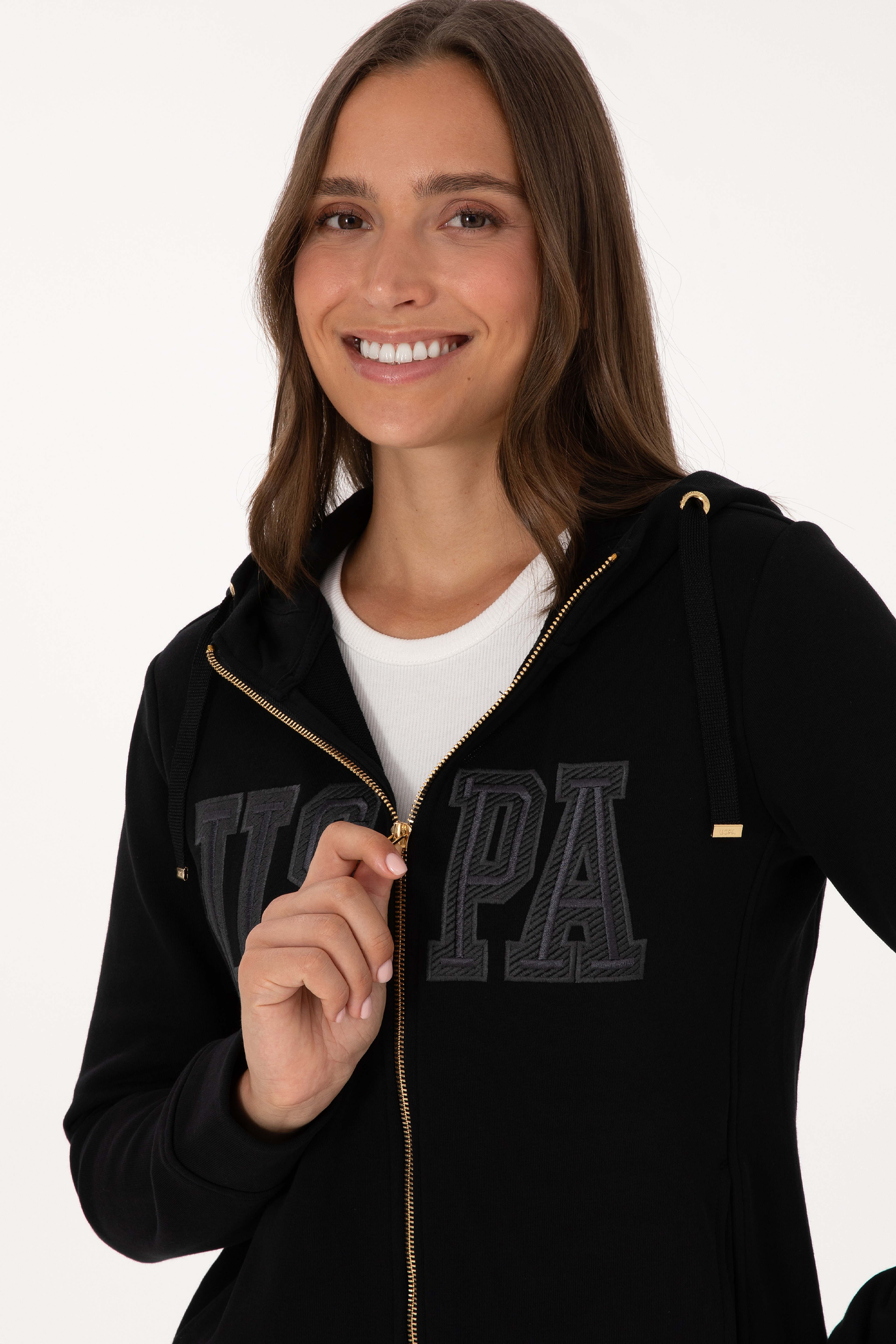 Kadın Siyah Fermuarlı Kapüşonlu Basic Sweatshirt - Image 2
