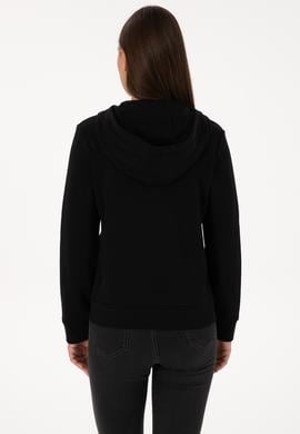 Kadın Siyah Fermuarlı Kapüşonlu Basic Sweatshirt - 50307769005