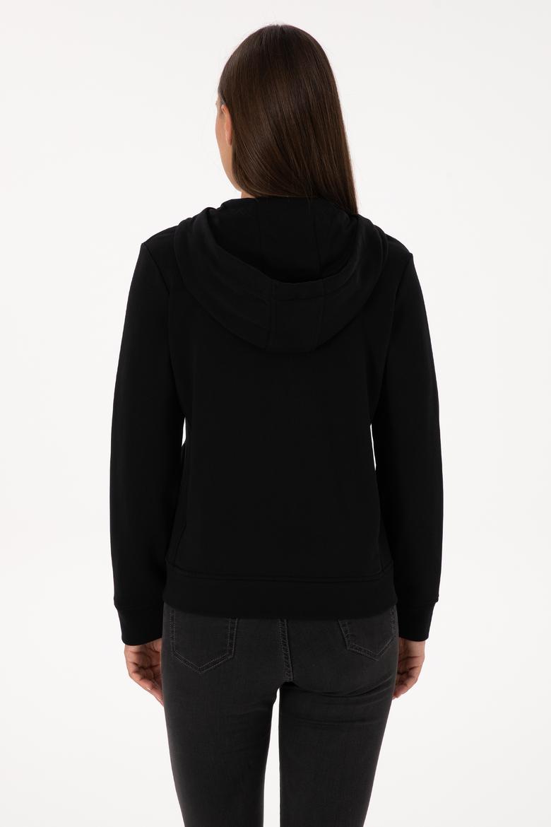 Kadın Siyah Fermuarlı Kapüşonlu Basic Sweatshirt - 50307769005