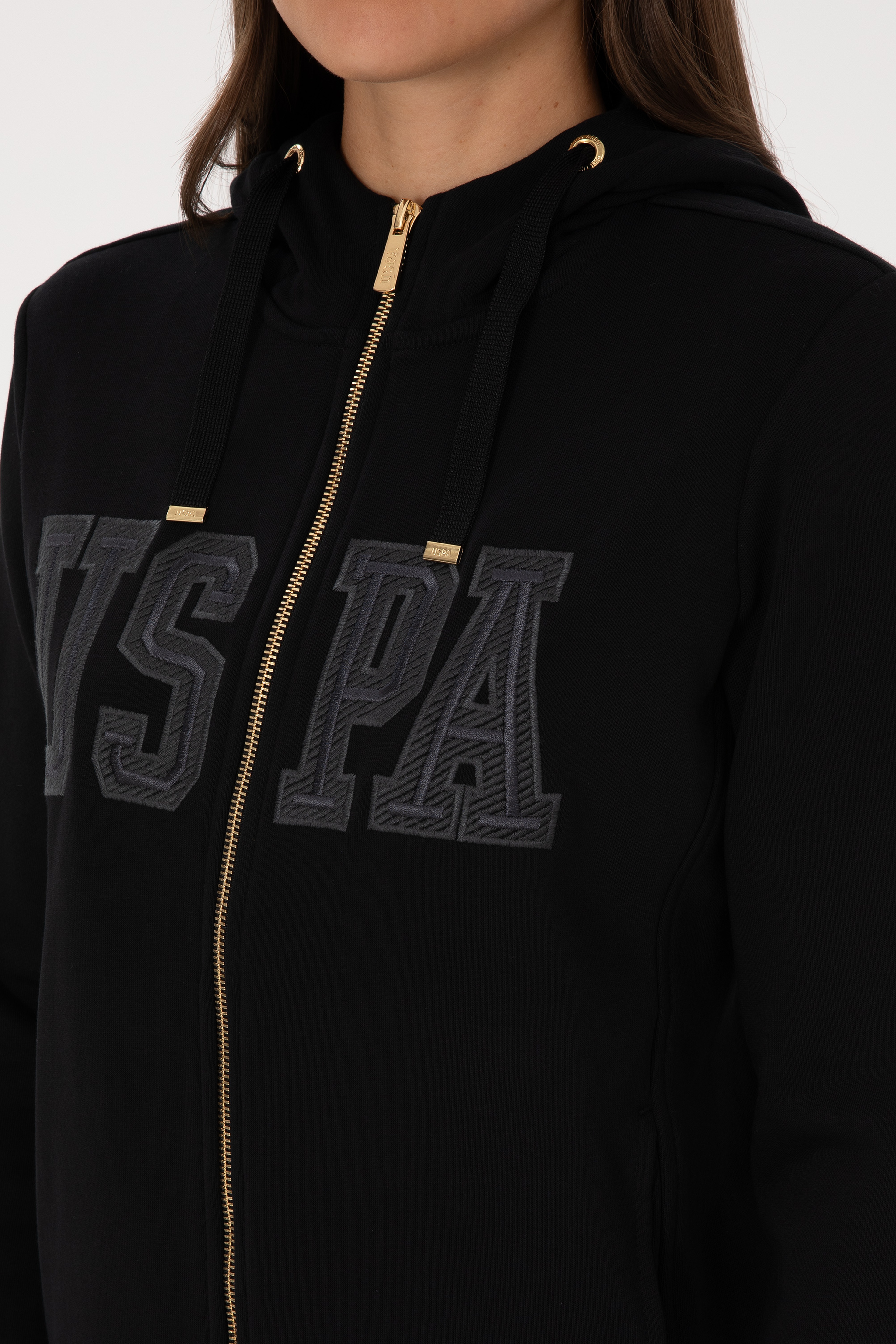 Kadın Siyah Fermuarlı Kapüşonlu Basic Sweatshirt - Image 7