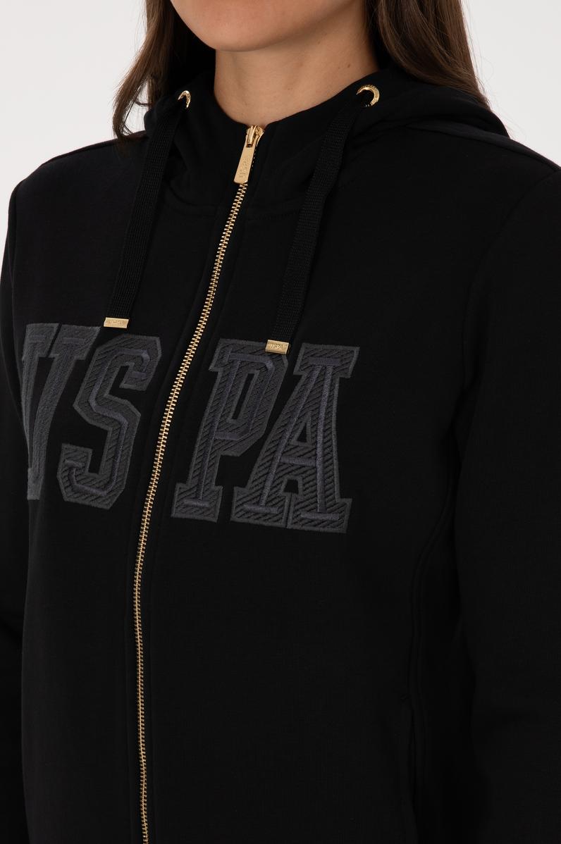 Kadın Siyah Fermuarlı Kapüşonlu Basic Sweatshirt