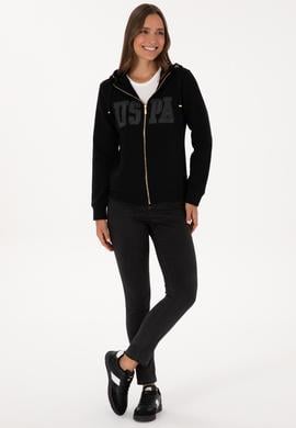 Kadın Siyah Fermuarlı Kapüşonlu Basic Sweatshirt - 50307769005